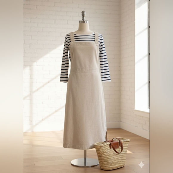 H&M Dresses & Skirts - H&M Denim Midi Pinafore Dress Apron Style Cream Off-White — Coastal Summer L